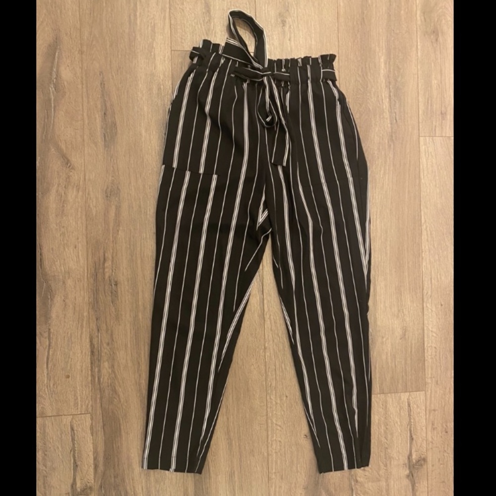 Black and White striped Trouser Pants